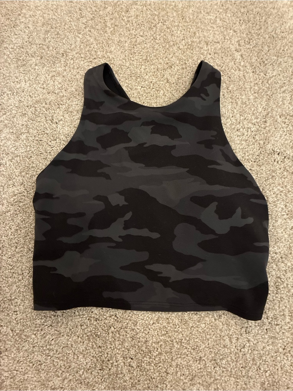 Athleta Black & Gray Camo High-Neck Crop Top